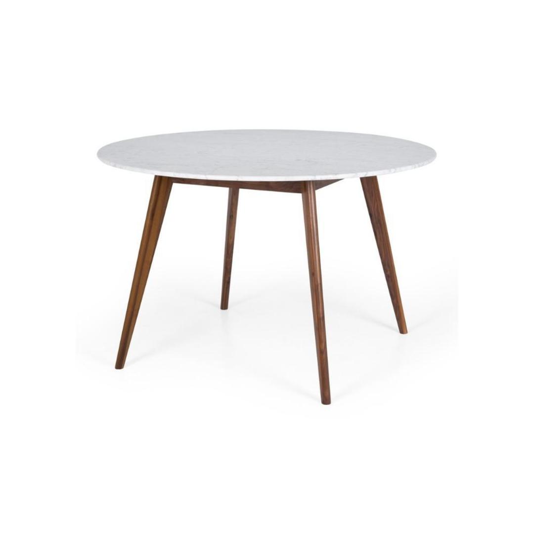 Radius Marble Round Dining Table Walnut Leg 120cm + 4 Kaiwaka Dining Chairs Set image 1